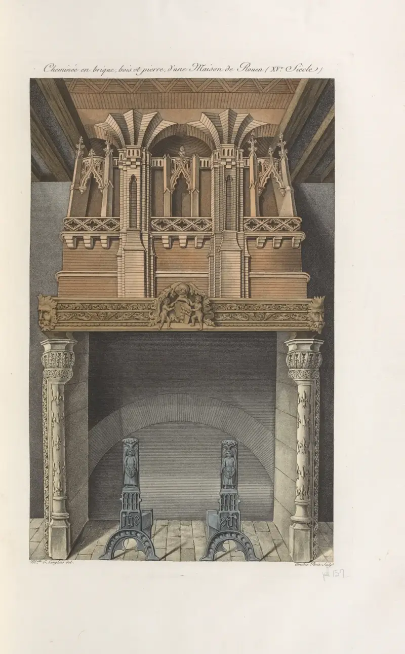 Kakelugnsöppning i tegel, trä och sten från ett hus i Rouen (1400-talet) av Nicolas Xavier Willemin