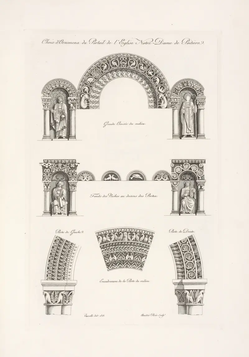 Auswahl von Ornamenten vom Portal der Kirche Notre-Dame in Poitiers von Nicolas Xavier Willemin