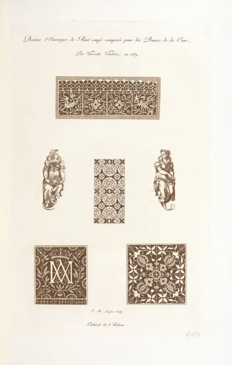 Mönster för point coupé, sammanställda för hovets damer av Vinciolo från Venedig, 1589 av Nicolas Xavier Willemin