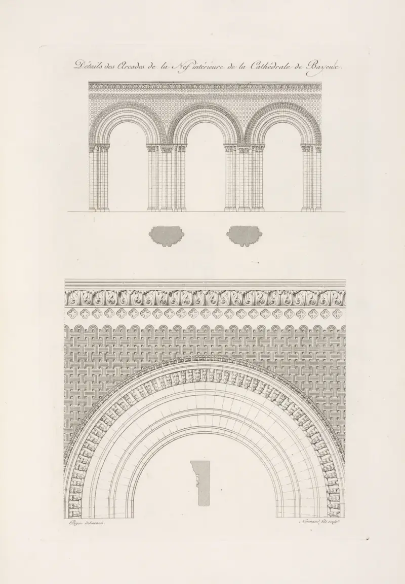 Details der Arkaden des Innenraums des Langhauses der Kathedrale von Bayeux von Nicolas Xavier Willemin