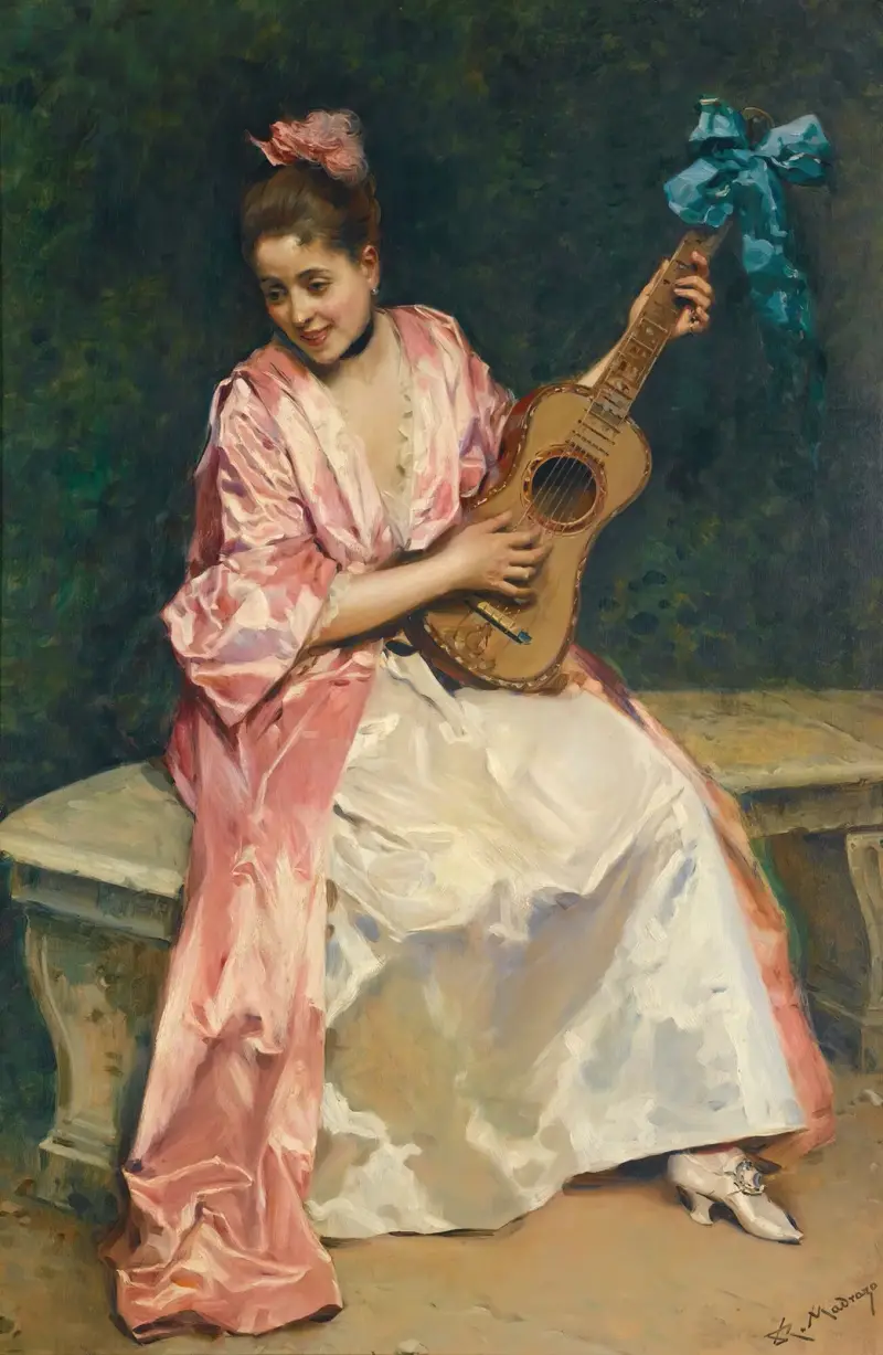 Aline with guitar av Raimundo de Madrazo y Garreta