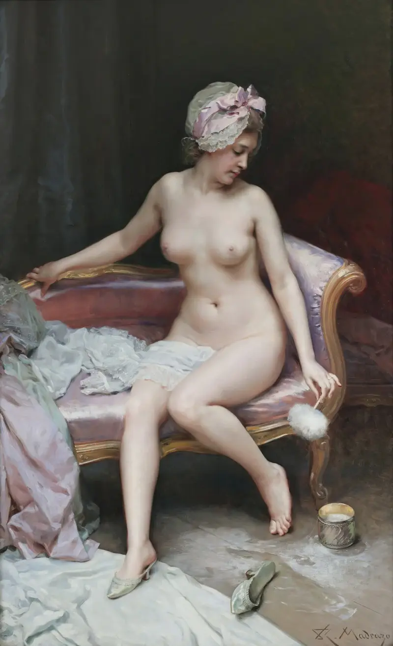 Efter badet (kvinnlig nakenmodell) av Raimundo de Madrazo y Garreta