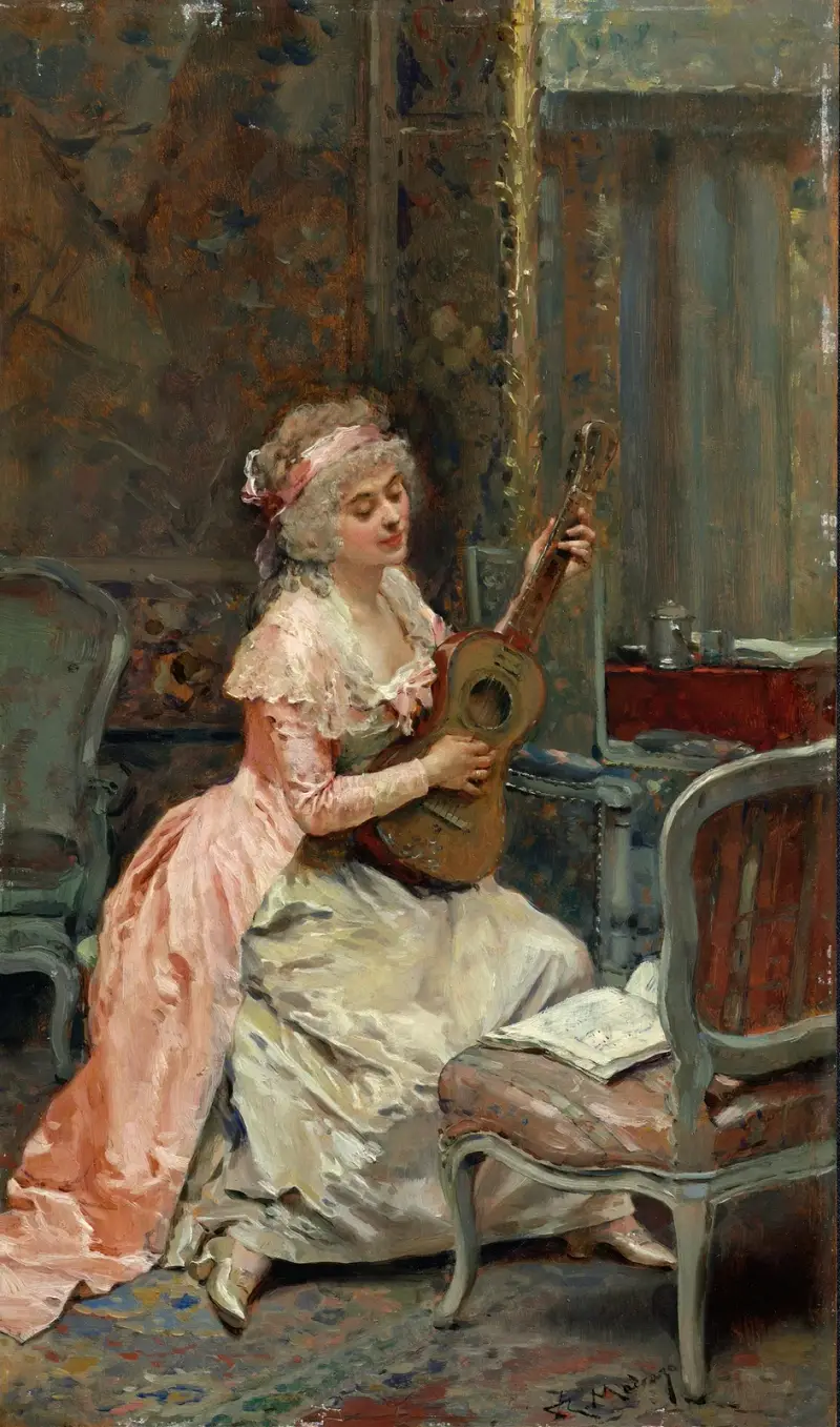 Kvinna med gitarr av Raimundo de Madrazo y Garreta