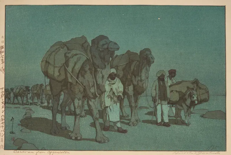 Karavan från Afghanistan; månljusnatt av Yoshida Hiroshi
