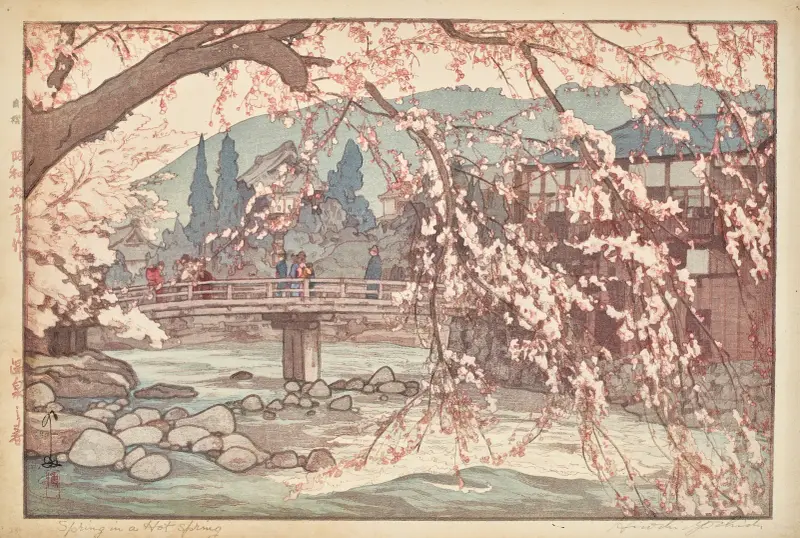 Onsen no haru (Spring in a hot spring) av Yoshida Hiroshi