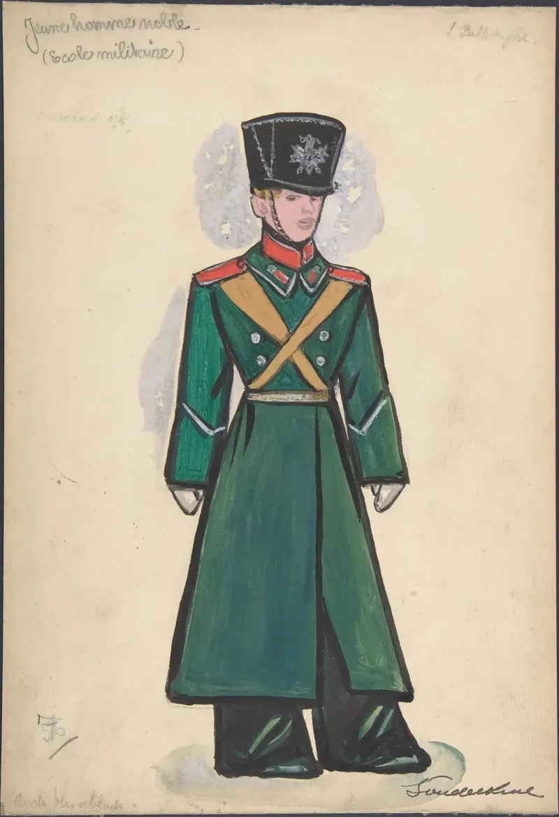 Ung adelsman. Kostymdesign för Stravinskijs balett Petrouchka, Metropolitan Opera av Sergey Yurievich Sudeikin