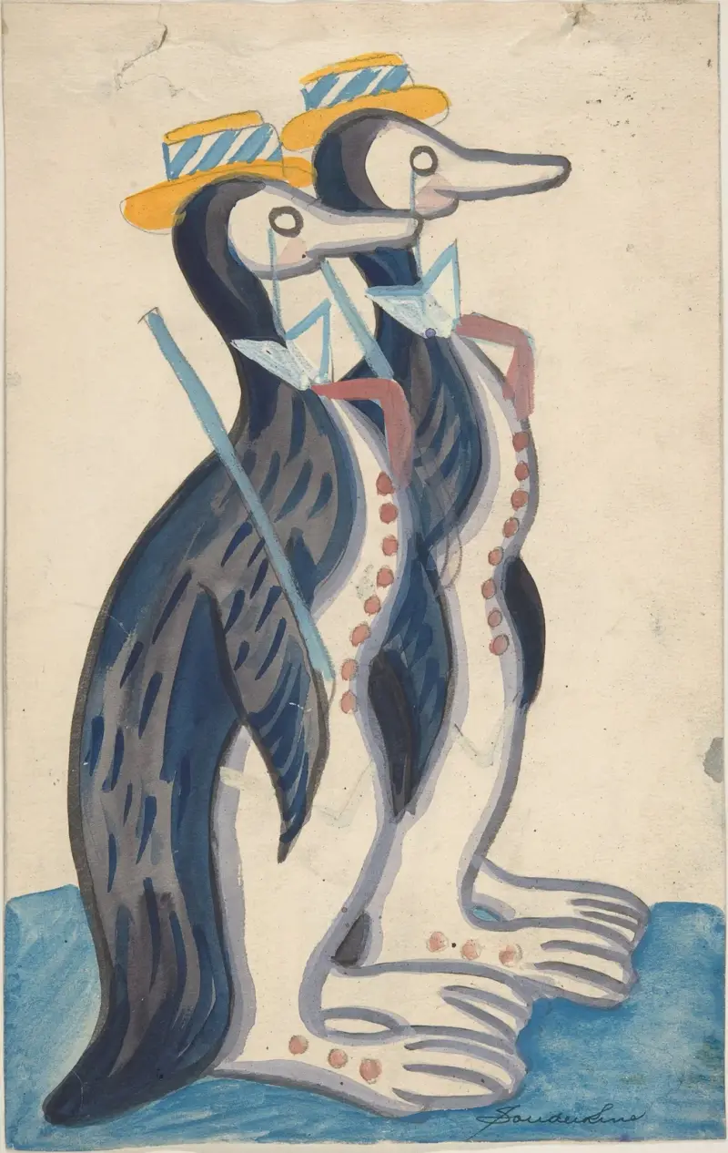 Zwei Pinguine von Sergey Yurievich Sudeikin