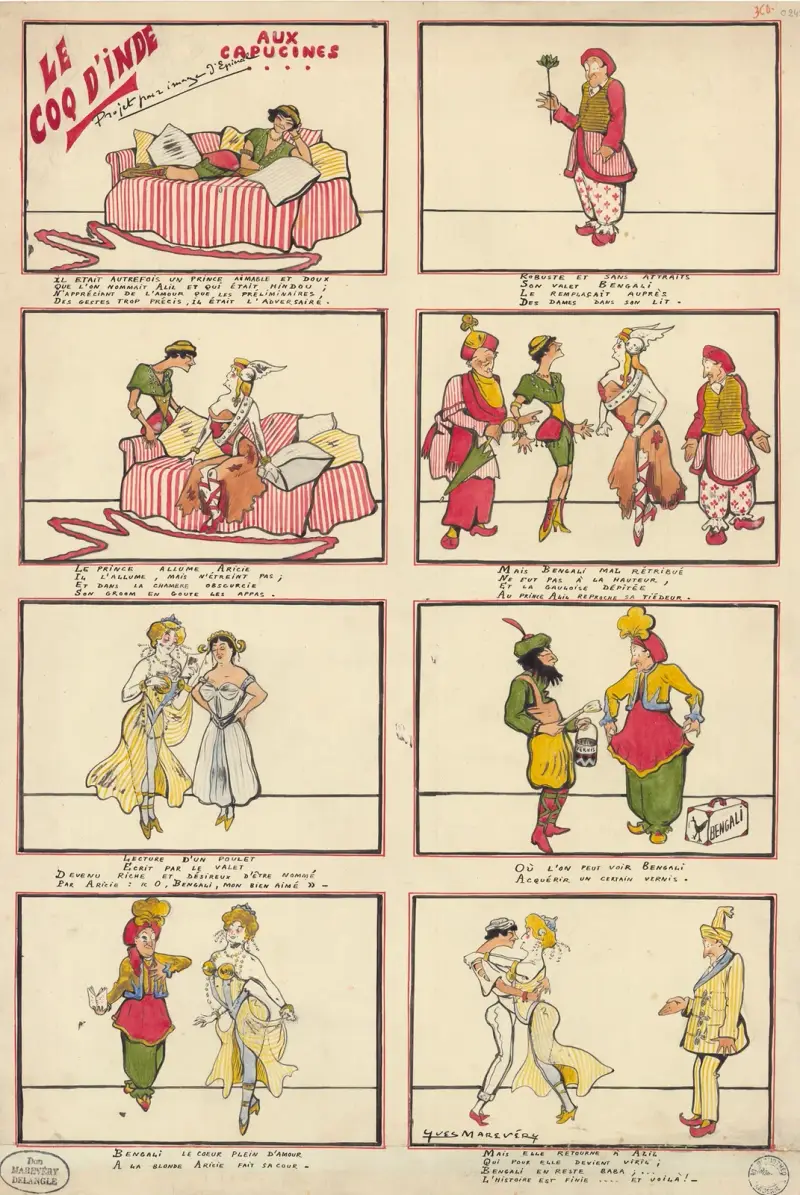 Polaire, Charles Lamy och Alice Bonheur i 'Le coq d'Inde' av Rip av Yves Marevéry