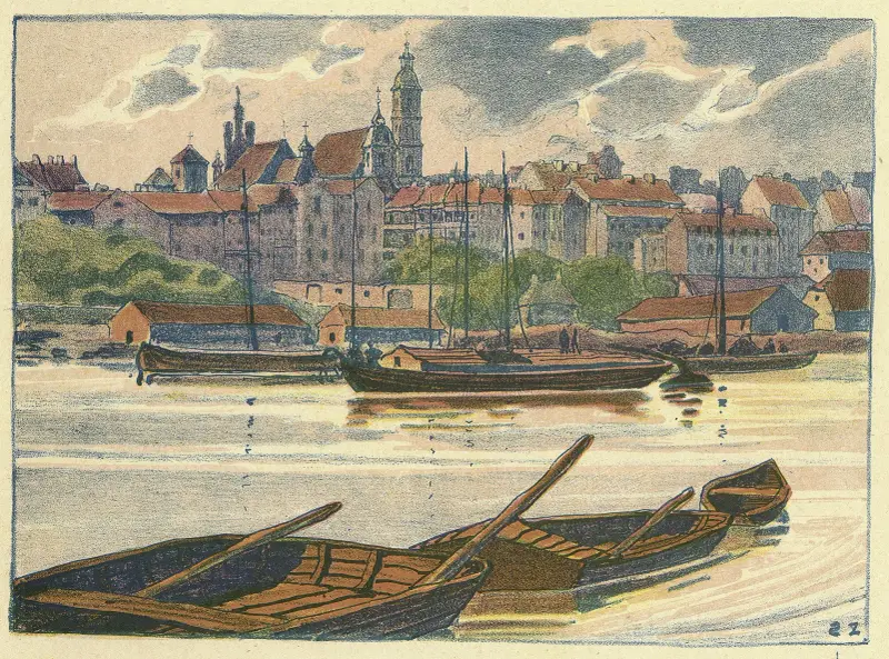 Panorama över gamla stan från Praga-distriktets sida av Zofia Stankiewicz