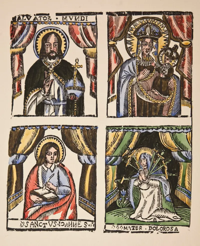 1. Salvator Mundi, 2. Vår Fru av Częstochowa, 3. Johannes Evangelisten, 4. Mater Dolorosa av Zygmunt Łazarski