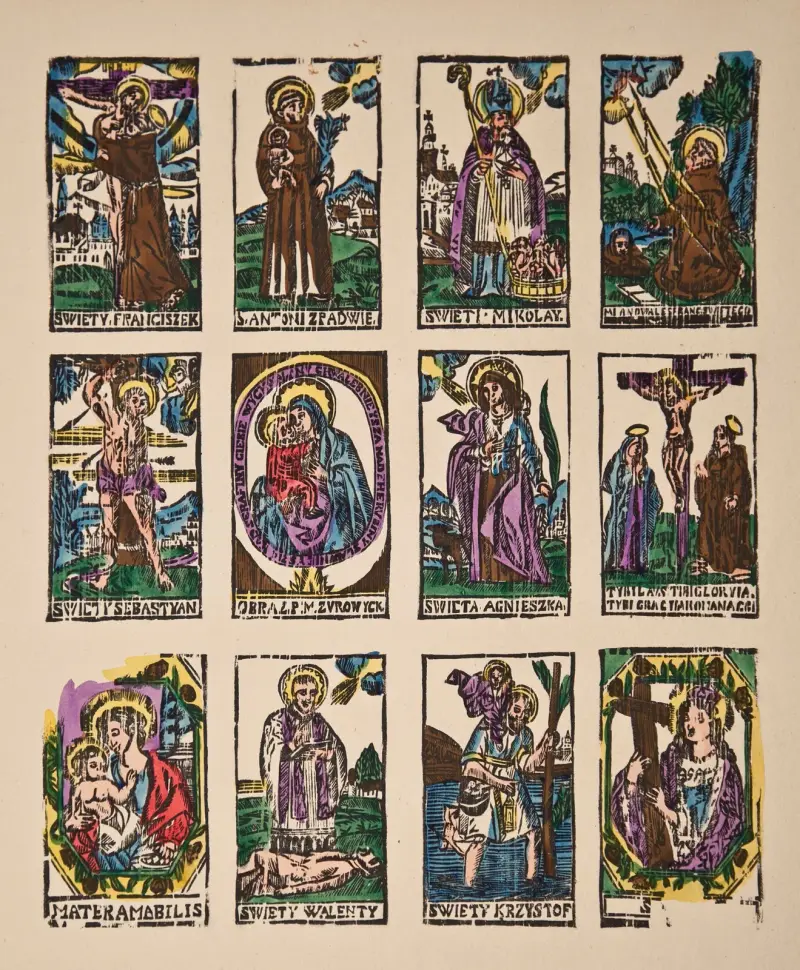 1. Franciskus av Assisis vision, 2. Antonius av Padua, 3. Nikolaus, 4. Franciskus av Assisis stigmatisering, 5. Sebastian… av Zygmunt Łazarski